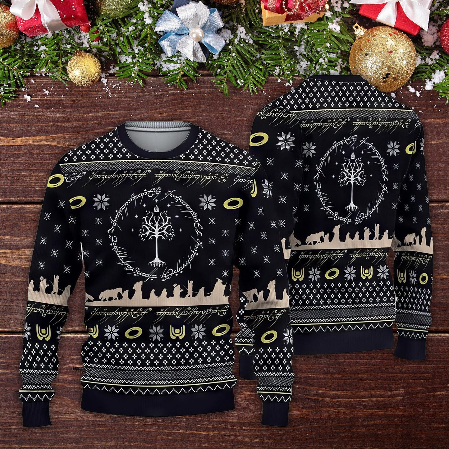 Lord Of The Rings Elvish Circle Ugly Christmas Sweater, LOR Ugly Sweater, Christmas Gift, Xmas Sweater - WeCustomit