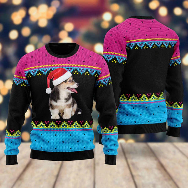 Dog On Red Christmas Hat Pattern Ugly Christmas Sweater For Men & Women Christmas Gift Sweater US1435 - WeCustomit