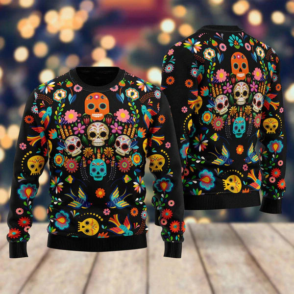 Sugar Skull Ugly Halloween Sweater For Men & Women Halloween Gift Sweater US1046 - WeCustomit