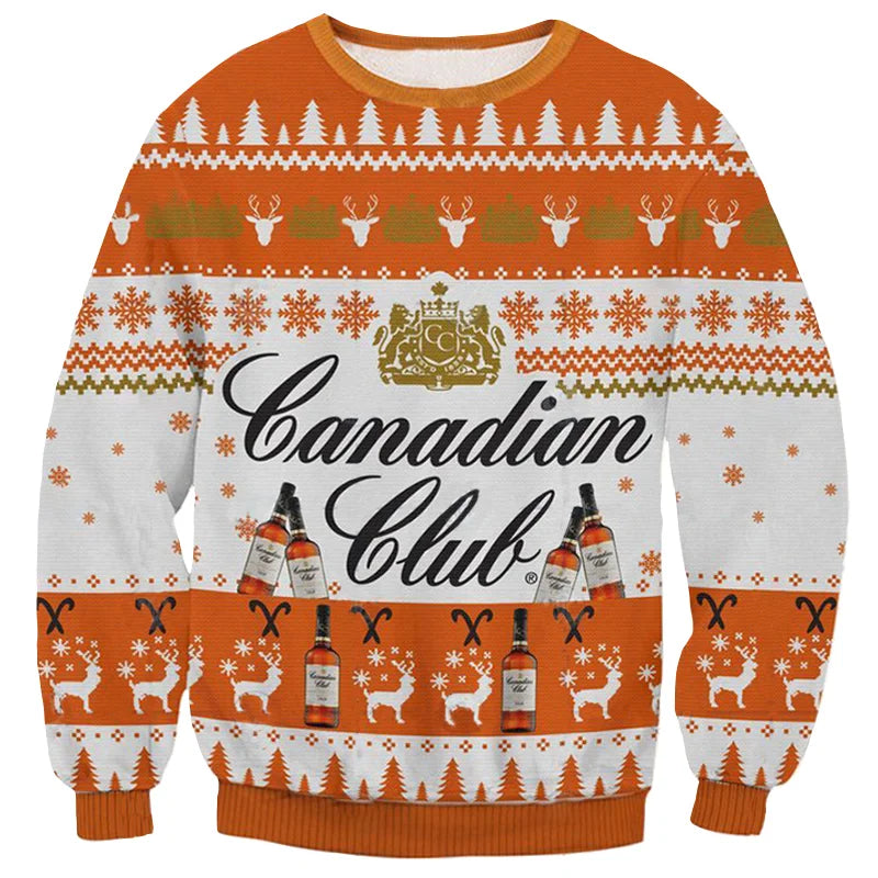 Unisex Canadian Club 3D Ugly Christmas Sweater For Men & Women Christmas Gift Sweater BH1211 - WeCustomit