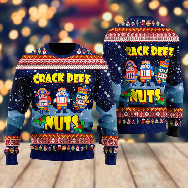 Crack Deez Nuts Nutcracker Ugly Christmas Sweater For Men & Women Christmas Gift Sweater US2206 - WeCustomit