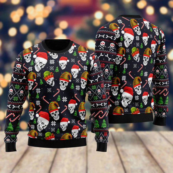 Skull Face Christmas Ugly Christmas Sweater For Men & Women Christmas Gift Sweater US1770 - WeCustomit