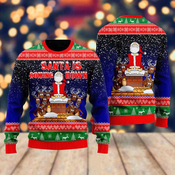 Santa Is Coming Down Ugly Christmas Sweater For Men & Women Christmas Gift Sweater US1975 - WeCustomit