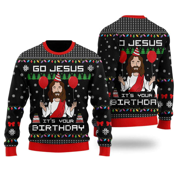 Birthday Jesus Ugly Christmas Sweater For Men & Women Christmas Gift Sweater US1606 - WeCustomit