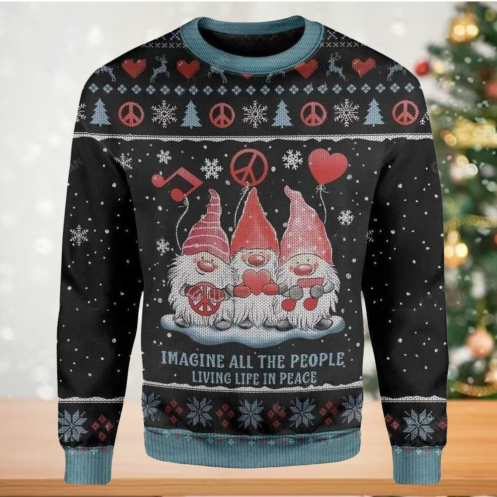 Imagine All The People Living Life In Peace Ugly Christmas Sweater For Men & Women Christmas Gift Sweater US2752 - WeCustomit