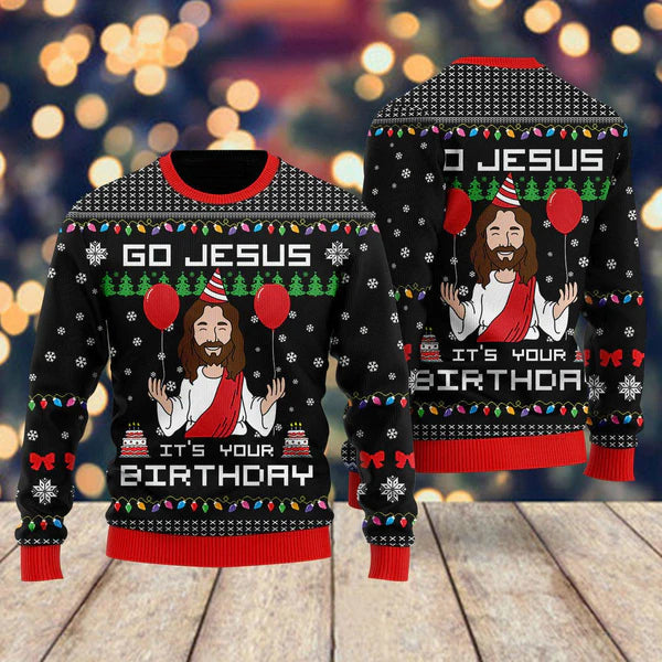 Birthday Jesus Ugly Christmas Sweater For Men & Women Christmas Gift Sweater US1606 - WeCustomit