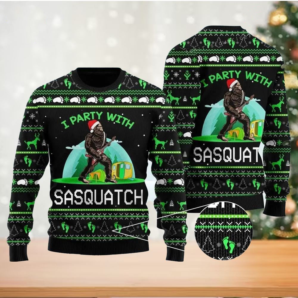 Im Party With Sasquatch Camping Ugly Christmas Sweater For Men & Women Christmas Gift Sweater US2753 - WeCustomit