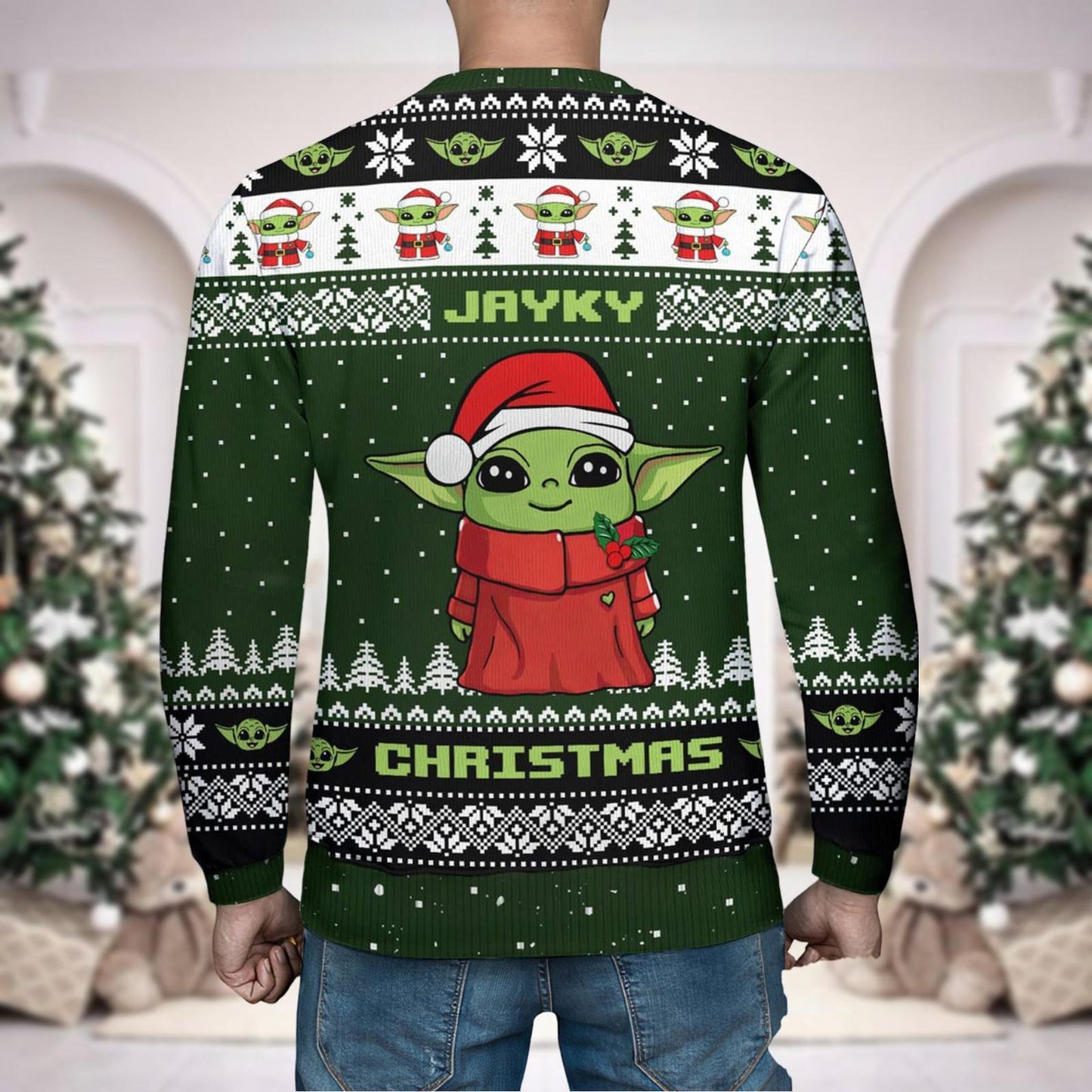 Christmas Personalized Baby Yoda Ugly Sweater, Disney Star Wars Ho Ho Ho Shirt, Grogu Baby Yoda Xmas Tee, Magic Kingdom Gift For Fan - WeCustomit