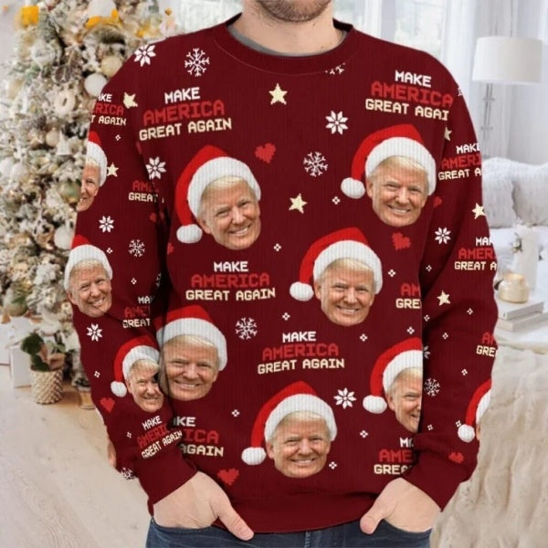 Trump Santa Hat Make Christmas Great Again US Election Ugly Sweater DL027 - WeCustomit