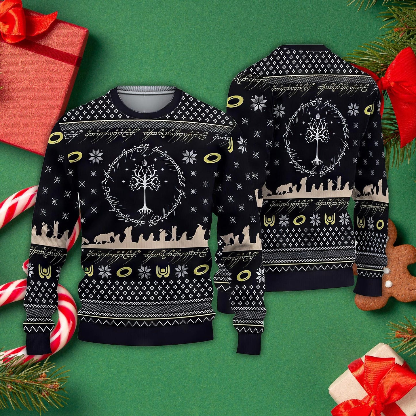 Lord Of The Rings Elvish Circle Ugly Christmas Sweater, LOR Ugly Sweater, Christmas Gift, Xmas Sweater - WeCustomit