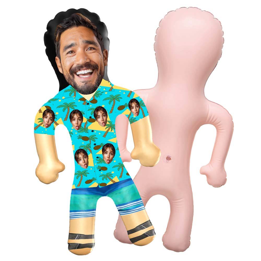 Personalized Blow Up Dolls Hawaiian Shirt Coconut Tree and Pineapple Funny Inflatable Man Printed Face for Party Favors