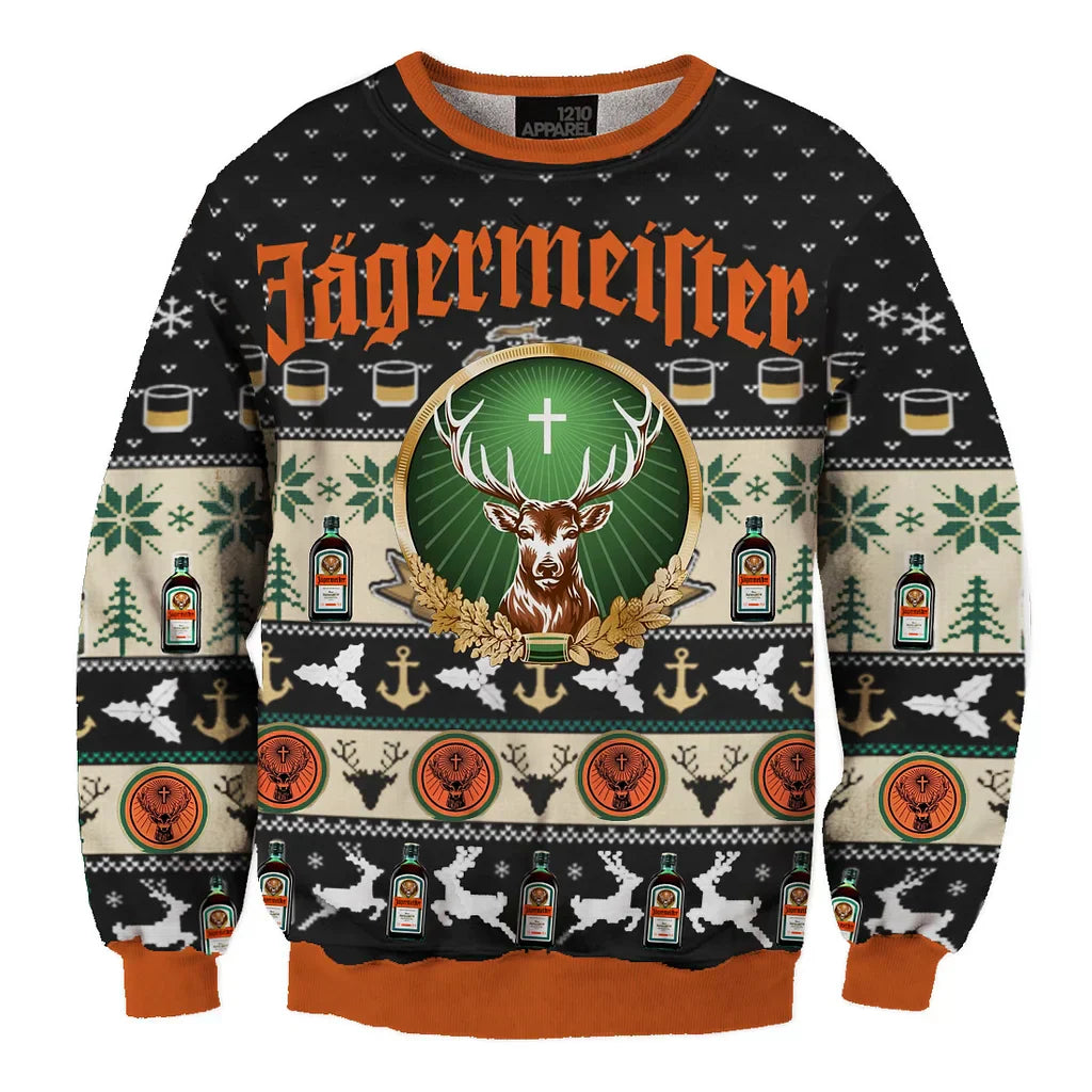 Unisex Jagermeister Drink Black Fun 3D Ugly Christmas Sweater For Men & Women Christmas Gift Sweater BH1237 - WeCustomit
