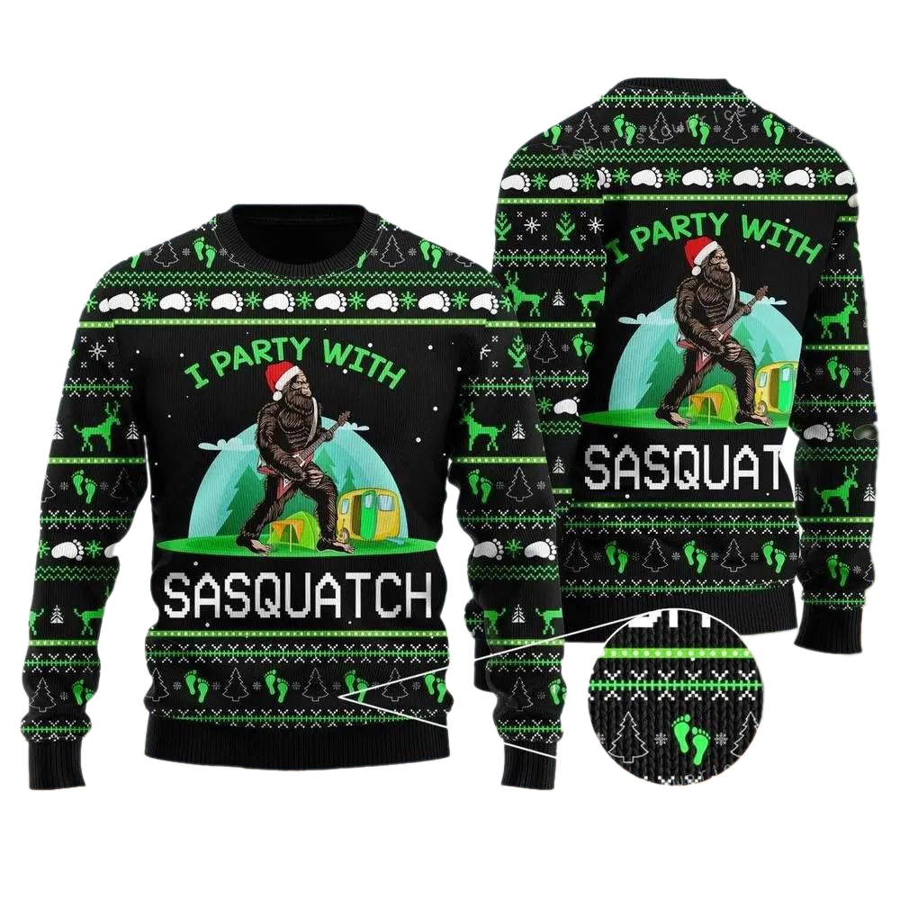 Im Party With Sasquatch Camping Ugly Christmas Sweater For Men & Women Christmas Gift Sweater US2753 - WeCustomit