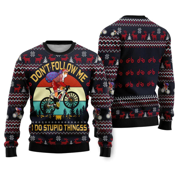Santa Claus Rides A Bicycle Ugly Christmas Sweater For Men & Women Christmas Gift Sweater US2308 - WeCustomit