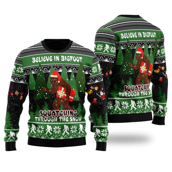 Bigfoot Through Snow Ugly Christmas Sweater For Men & Women Christmas Gift Sweater US1980 - WeCustomit