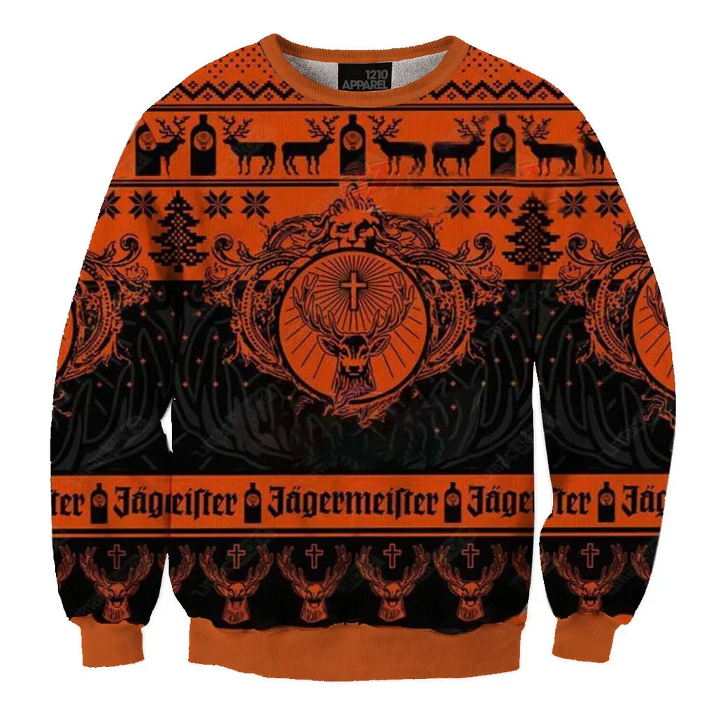 Unisex Jagermeister Orange 3D Ugly Christmas Sweater For Men & Women Christmas Gift Sweater BH1364 - WeCustomit