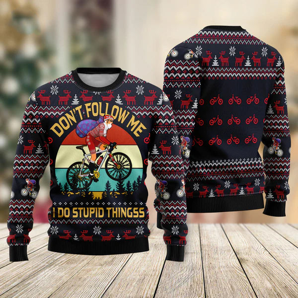 Santa Claus Rides A Bicycle Ugly Christmas Sweater For Men & Women Christmas Gift Sweater US2308 - WeCustomit