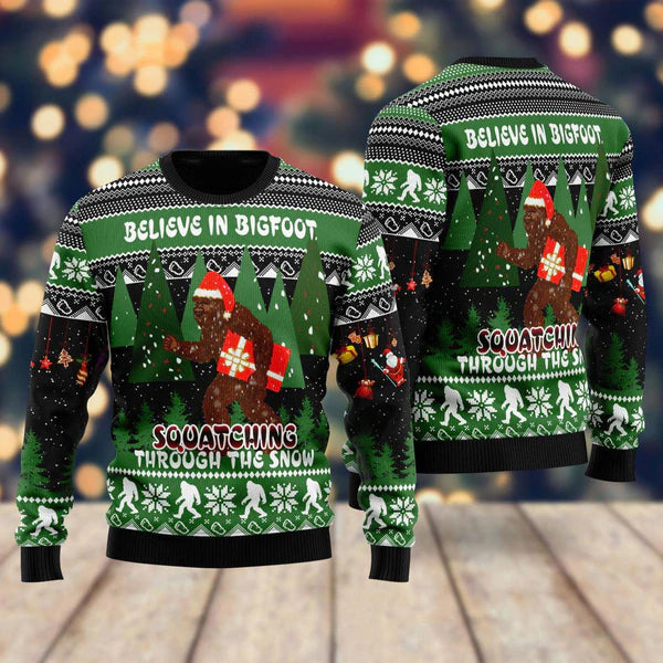 Bigfoot Through Snow Ugly Christmas Sweater For Men & Women Christmas Gift Sweater US1980 - WeCustomit