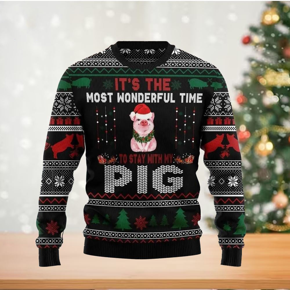 Its The Most Wonderful Time To Stay With My Pig Ugly Christmas Sweater For Men & Women Christmas Gift Sweater US2755 - WeCustomit