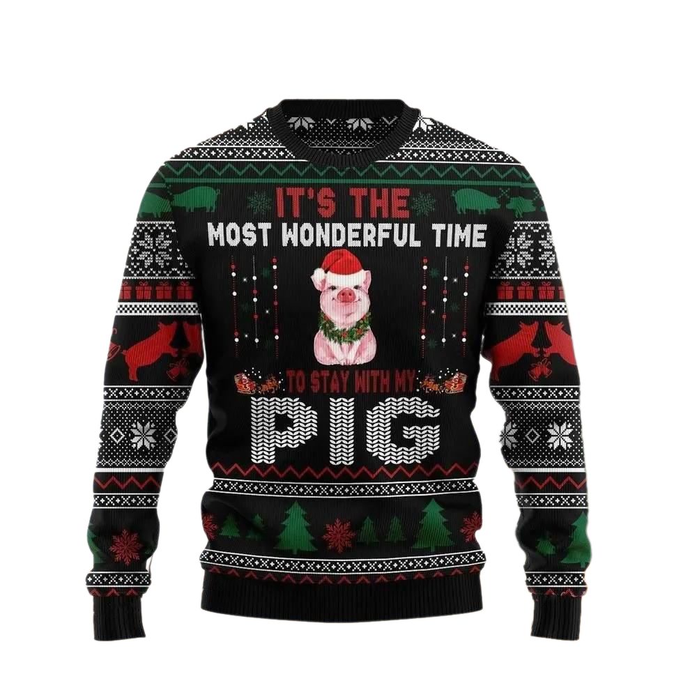 Its The Most Wonderful Time To Stay With My Pig Ugly Christmas Sweater For Men & Women Christmas Gift Sweater US2755 - WeCustomit