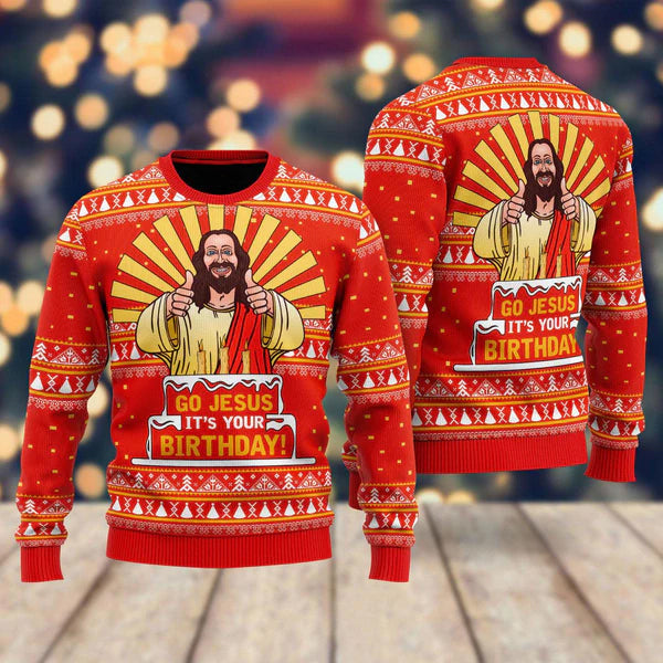 Go Jesus It's Your Birthday Ugly Christmas Sweater For Men & Women Christmas Gift Sweater US2215 - WeCustomit