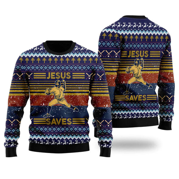 Baseball Funny Jesus Save Ugly Christmas Sweater For Men & Women Christmas Gift Sweater US1778 - WeCustomit
