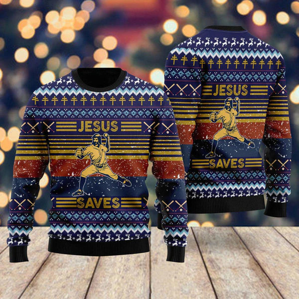 Baseball Funny Jesus Save Ugly Christmas Sweater For Men & Women Christmas Gift Sweater US1778 - WeCustomit