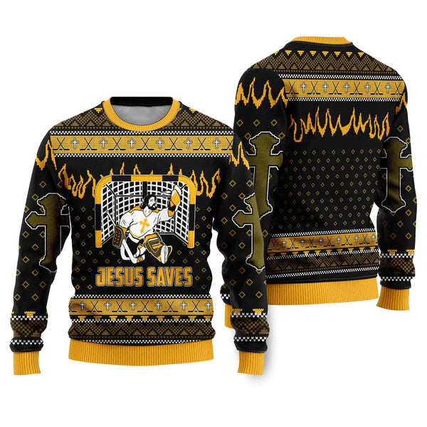 Jesus Saves Hockey Ugly Christmas Sweater For Men & Women Christmas Gift Sweater US1986 - WeCustomit