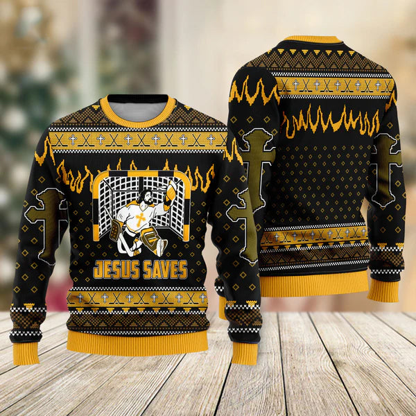 Jesus Saves Hockey Ugly Christmas Sweater For Men & Women Christmas Gift Sweater US1986 - WeCustomit