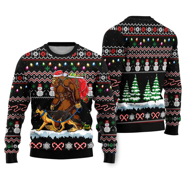 Big Foot And Dog Walking Ugly Christmas Sweater For Men & Women Christmas Gift Sweater US2218 - WeCustomit
