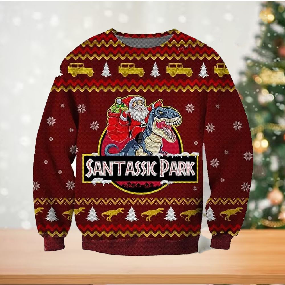 Santa Claus Riding A Dinosaur Ugly Christmas Sweater For Men & Women Christmas Gift Sweater US2760 - WeCustomit