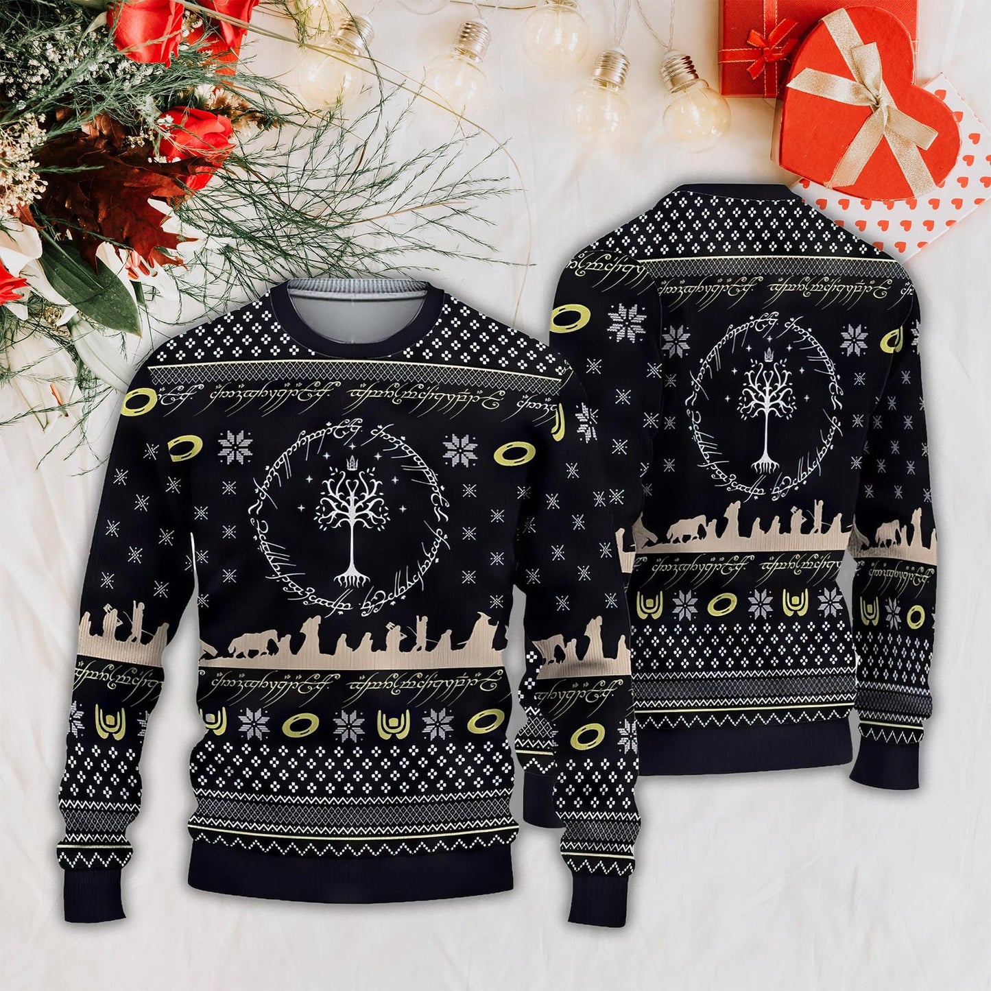 Lord Of The Rings Elvish Circle Ugly Christmas Sweater, LOR Ugly Sweater, Christmas Gift, Xmas Sweater - WeCustomit