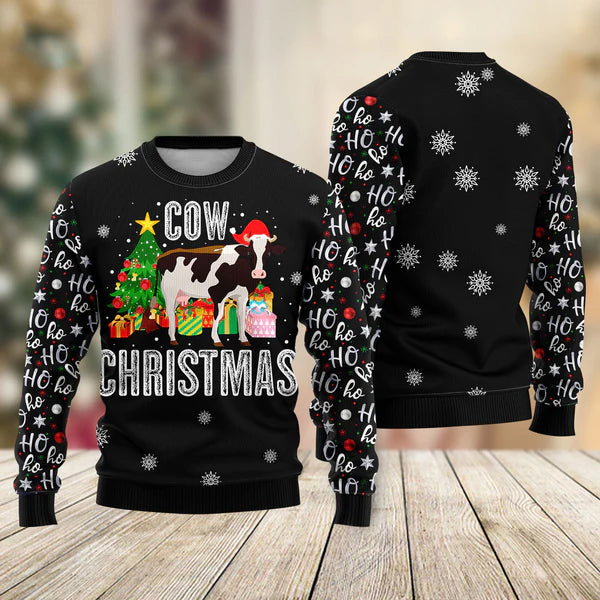 Ho Ho Ho Cow Ugly Christmas Sweater For Men & Women Christmas Gift Sweater US2369 - WeCustomit
