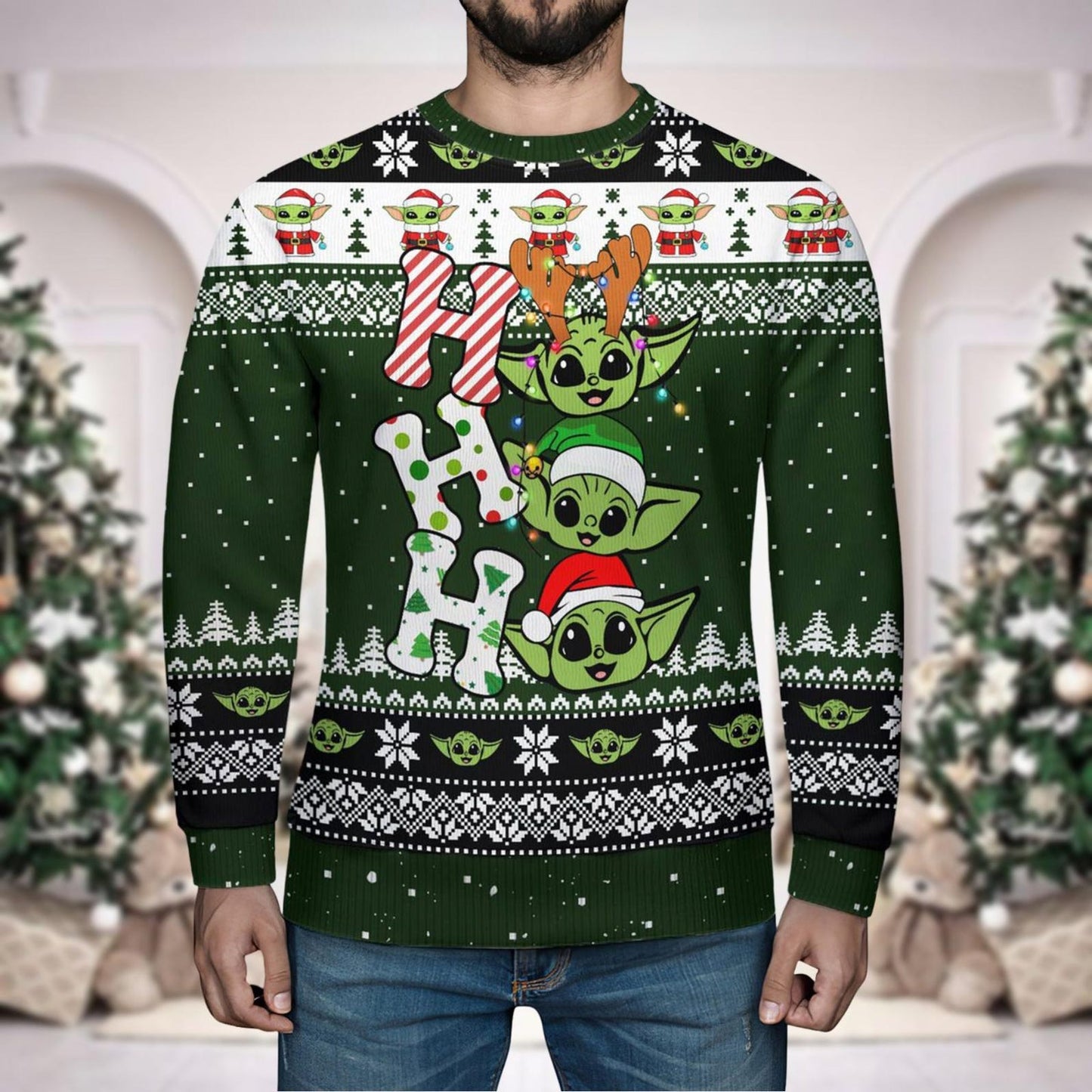 Christmas Personalized Baby Yoda Ugly Sweater, Disney Star Wars Ho Ho Ho Shirt, Grogu Baby Yoda Xmas Tee, Magic Kingdom Gift For Fan - WeCustomit