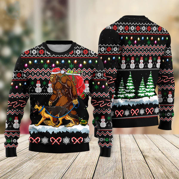 Big Foot And Dog Walking Ugly Christmas Sweater For Men & Women Christmas Gift Sweater US2218 - WeCustomit