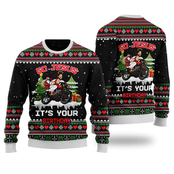 Santa Jesus Ride Motobike Ugly Christmas Sweater For Men & Women Christmas Gift Sweater US1781 - WeCustomit
