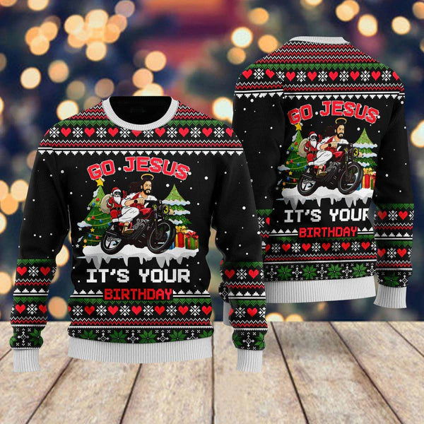 Santa Jesus Ride Motobike Ugly Christmas Sweater For Men & Women Christmas Gift Sweater US1781 - WeCustomit