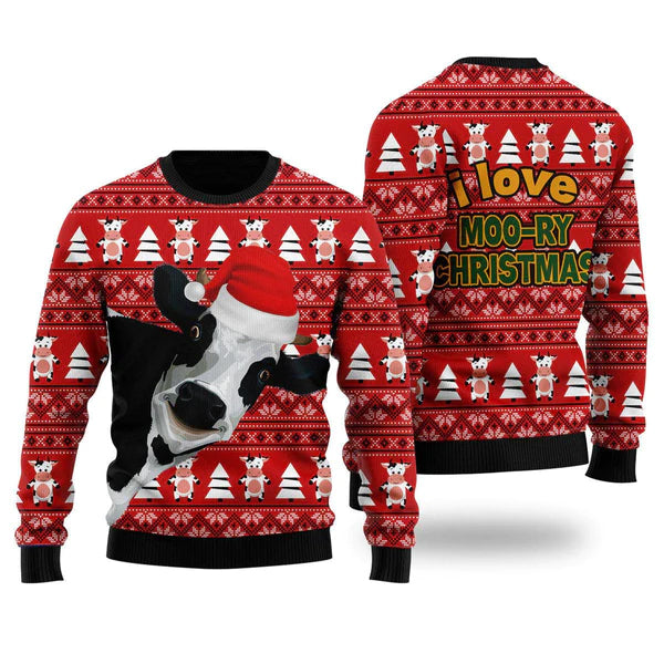 Funny Cow Christmas Pattern Ugly Christmas Sweater For Men & Women Christmas Gift Sweater US1080 - WeCustomit