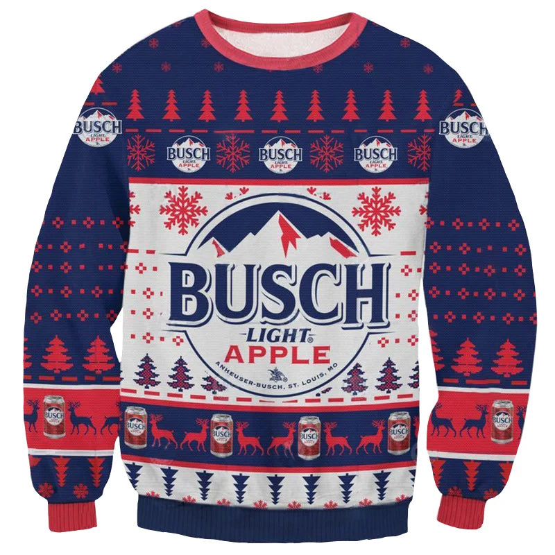 Unisex Busch-light Apple 3D Ugly Christmas Sweater For Men & Women Christmas Gift Sweater BH1212 - WeCustomit