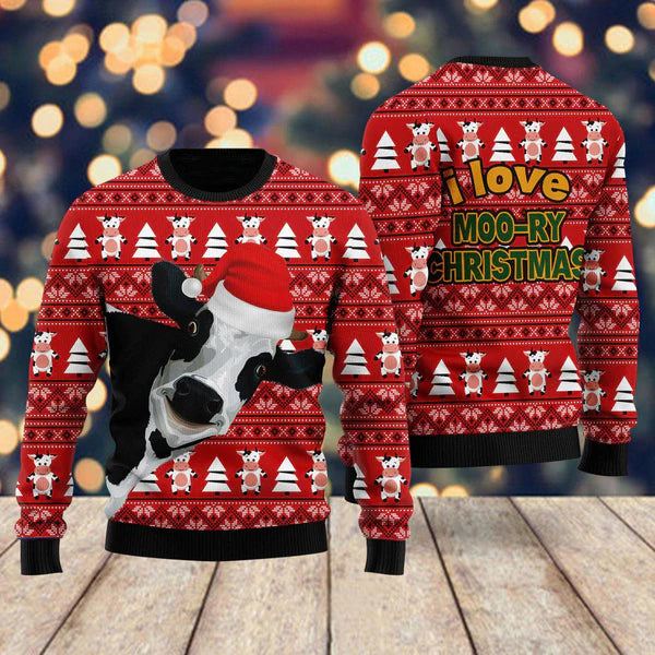 Funny Cow Christmas Pattern Ugly Christmas Sweater For Men & Women Christmas Gift Sweater US1080 - WeCustomit