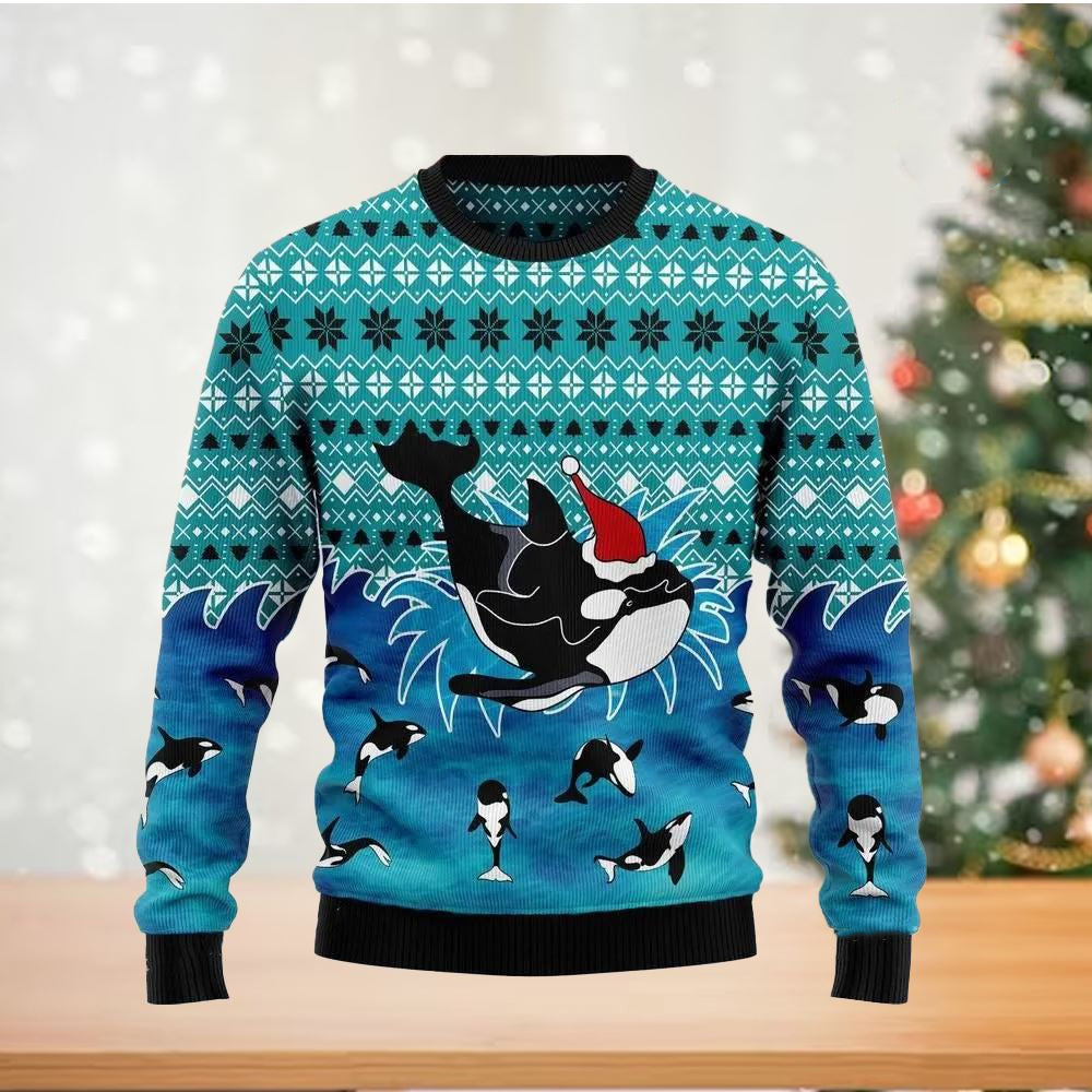 Love Oracle Whale Wearing Santa Hat Ugly Christmas Sweater For Men & Women Christmas Gift Sweater US2858 - WeCustomit