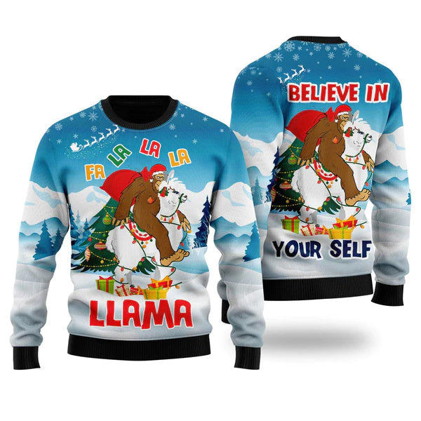 Bigfoot Riding Llama Christmas Ugly Christmas Sweater For Men & Women Christmas Gift Sweater US1391 - WeCustomit