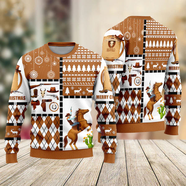 Horse Cowboy Merry Christmas Ugly Christmas Sweater For Men & Women Christmas Gift Sweater US1081 - WeCustomit