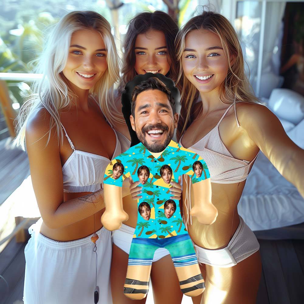 Personalized Blow Up Dolls Hawaiian Shirt Coconut Tree and Pineapple Funny Inflatable Man Printed Face for Party Favors