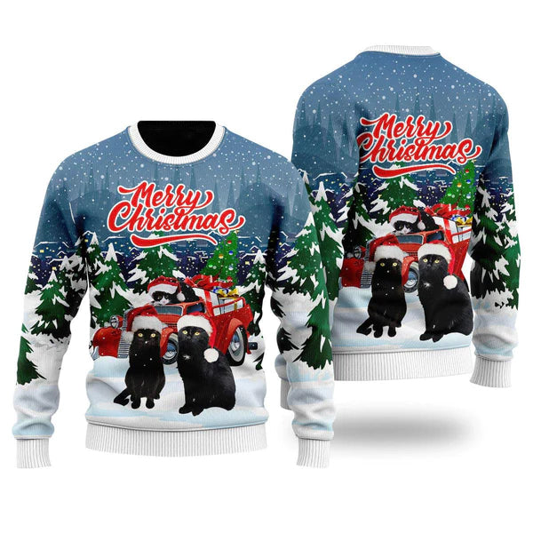 Merry Christmas Black Cat Ugly Christmas Sweater For Men & Women Christmas Gift Sweater US1393 - WeCustomit