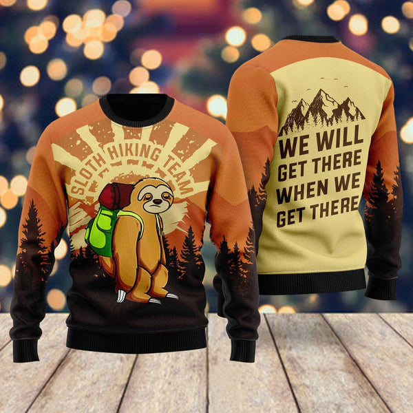 Sloth Hiking Ugly Christmas Sweater For Men & Women Christmas Gift Sweater US2316 - WeCustomit