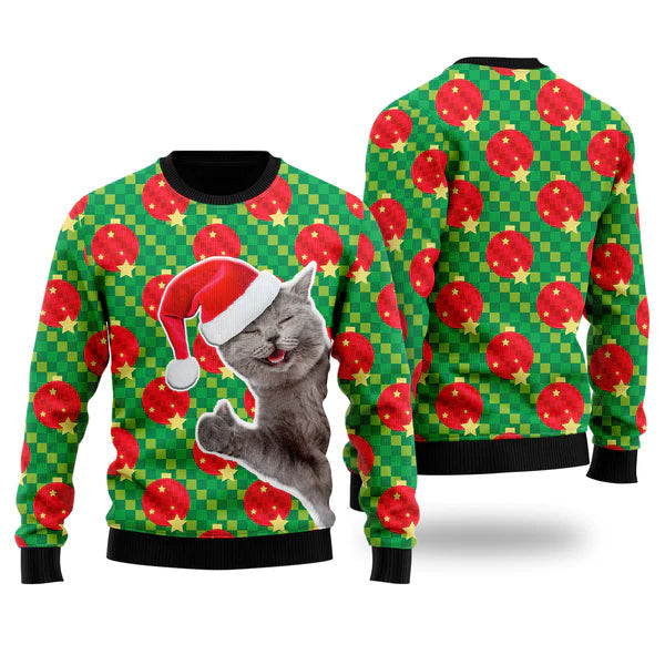 Happy Cat With Ornament Christmas Ball Ugly Christmas Sweater For Men & Women Christmas Gift Sweater US1395 - WeCustomit