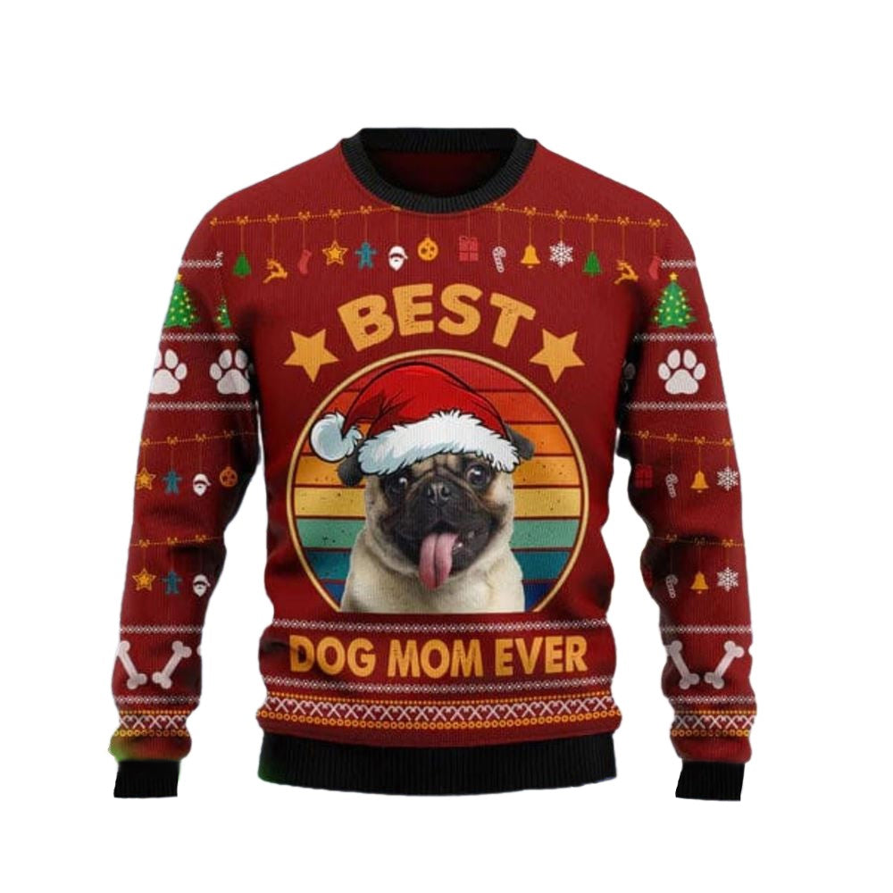 Best Dog Mom Ever Ugly Christmas Sweater For Men & Women Christmas Gift Sweater US3261 - WeCustomit