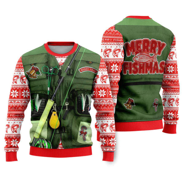 Merry Fishmas Fishing Costume Ugly Christmas Sweater For Men & Women Christmas Gift Sweater US2290 - WeCustomit
