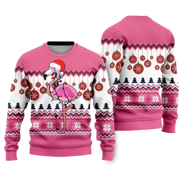 Flamingo Light Ugly Christmas Sweater For Men & Women Christmas Gift Sweater US2370 - WeCustomit